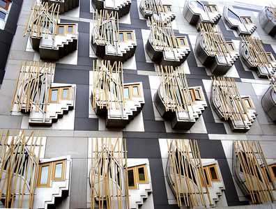 Rear view of the Scottish Parliament, off the Canongate, Edinburgh